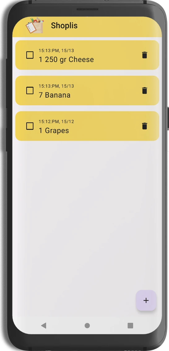 A shopping list with 3 items.