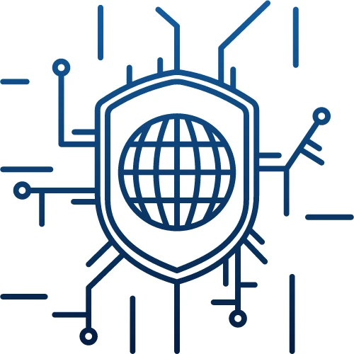 A cyber shield with a world wide web icon on it.